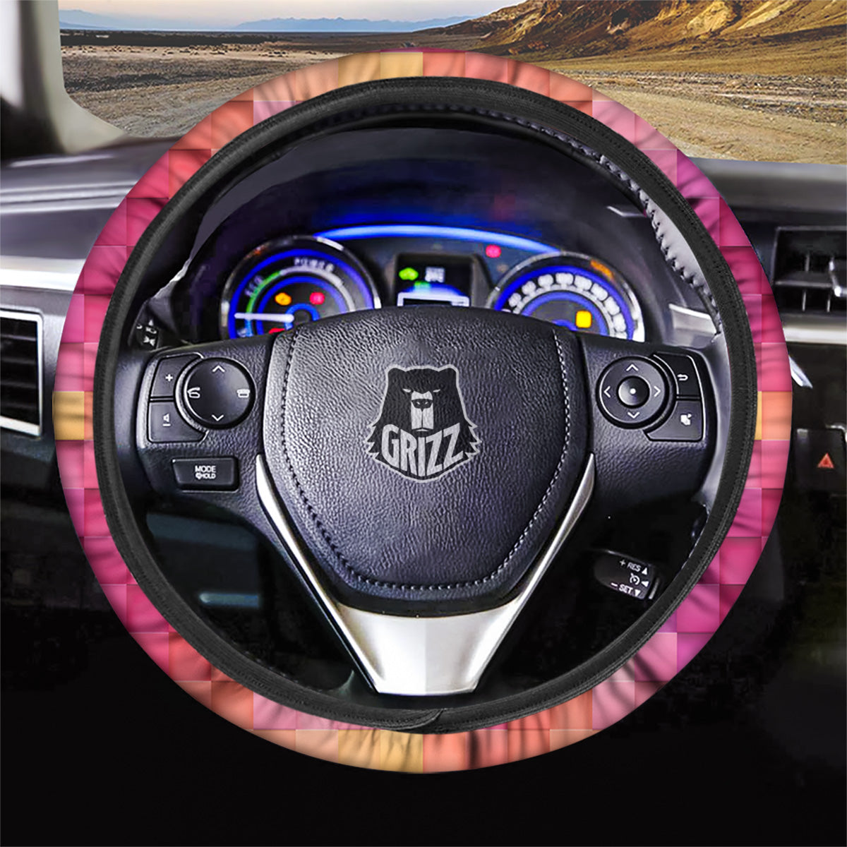 Square Tile 3D Colorful Print Pattern Car Steering Wheel Cover-grizzshop