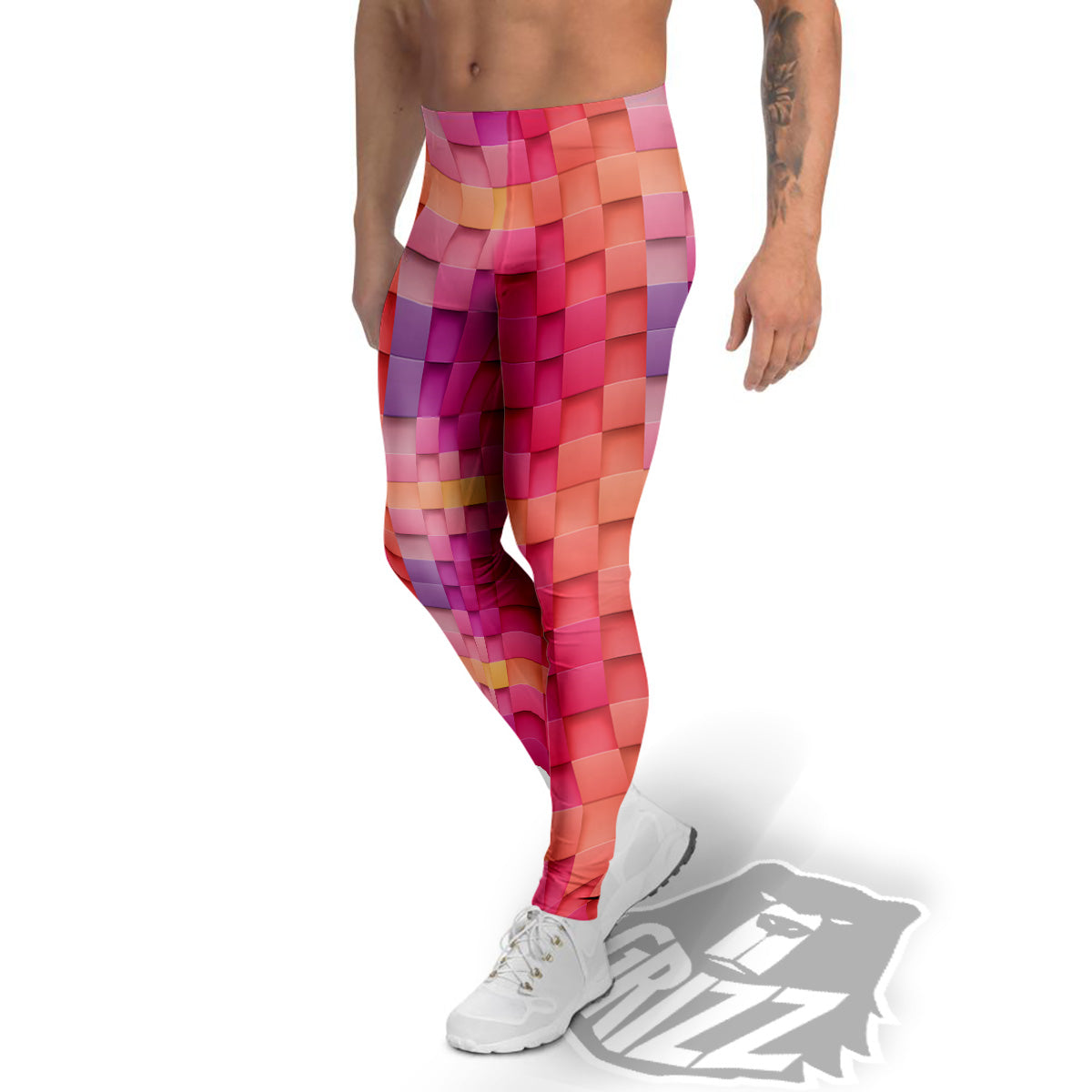 Square Tile 3D Colorful Print Pattern Men's Leggings-grizzshop