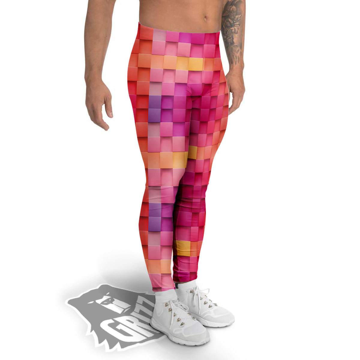 Square Tile 3D Colorful Print Pattern Men's Leggings-grizzshop
