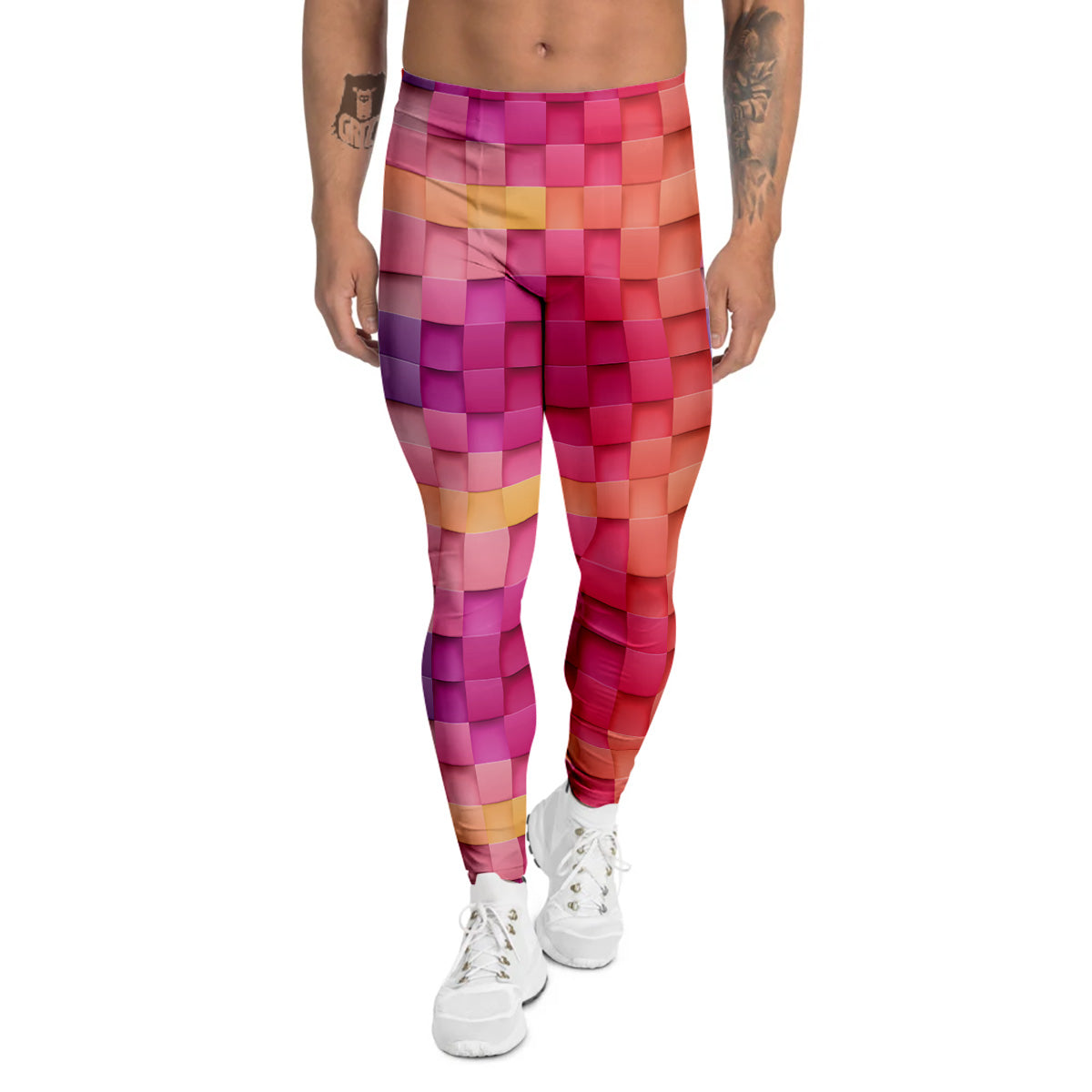 Square Tile 3D Colorful Print Pattern Men's Leggings-grizzshop