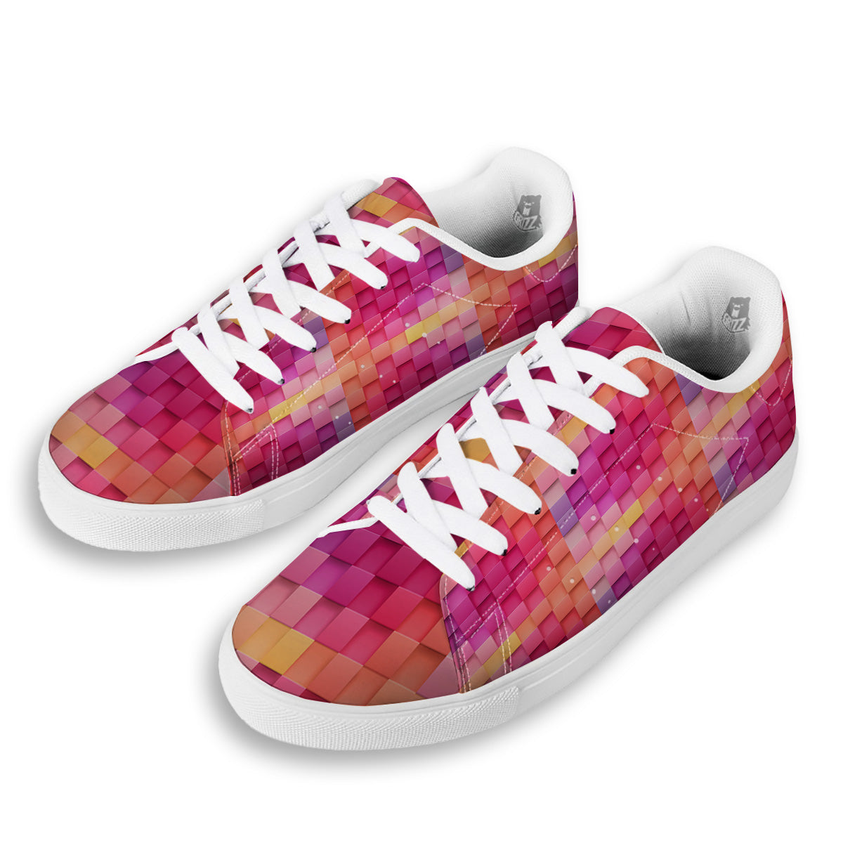 Square Tile 3D Colorful Print Pattern White Low Top Sneakers-grizzshop