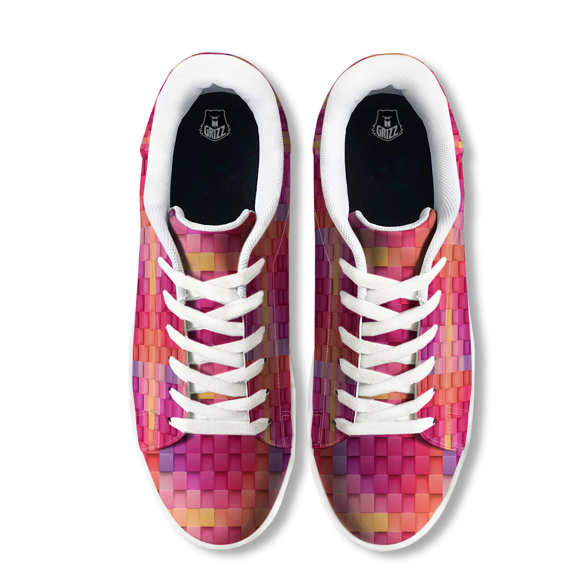 Square Tile 3D Colorful Print Pattern White Low Top Sneakers-grizzshop