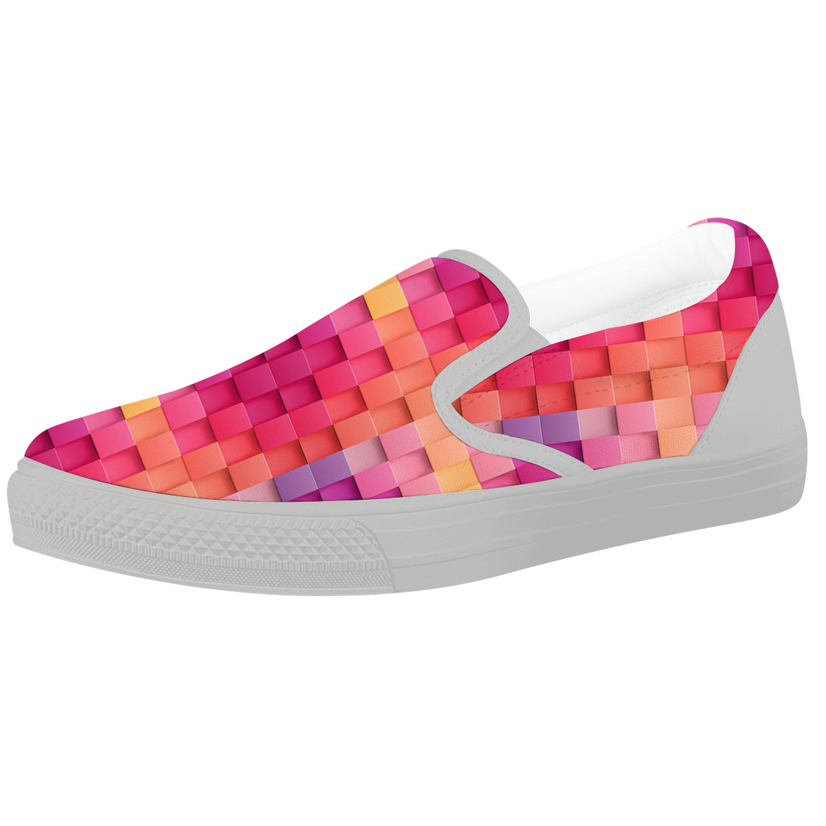 Square Tile 3D Colorful Print Pattern White Slip On Shoes-grizzshop