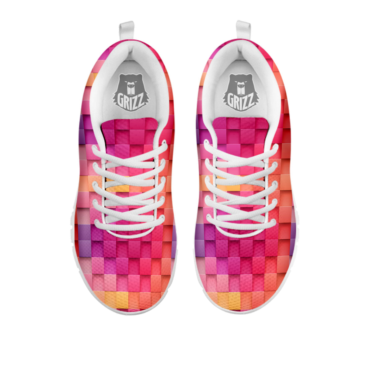 Square Tile 3D Colorful Print Pattern White Sneaker-grizzshop
