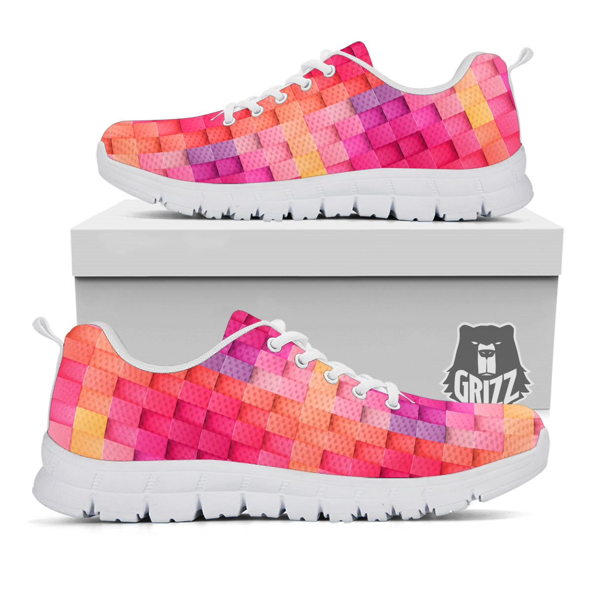 Square Tile 3D Colorful Print Pattern White Sneaker-grizzshop