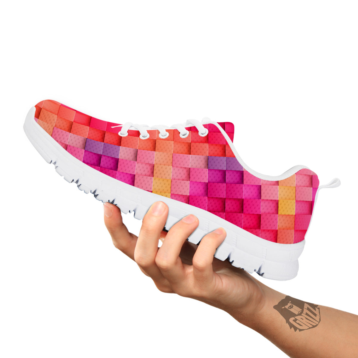 Square Tile 3D Colorful Print Pattern White Sneaker-grizzshop