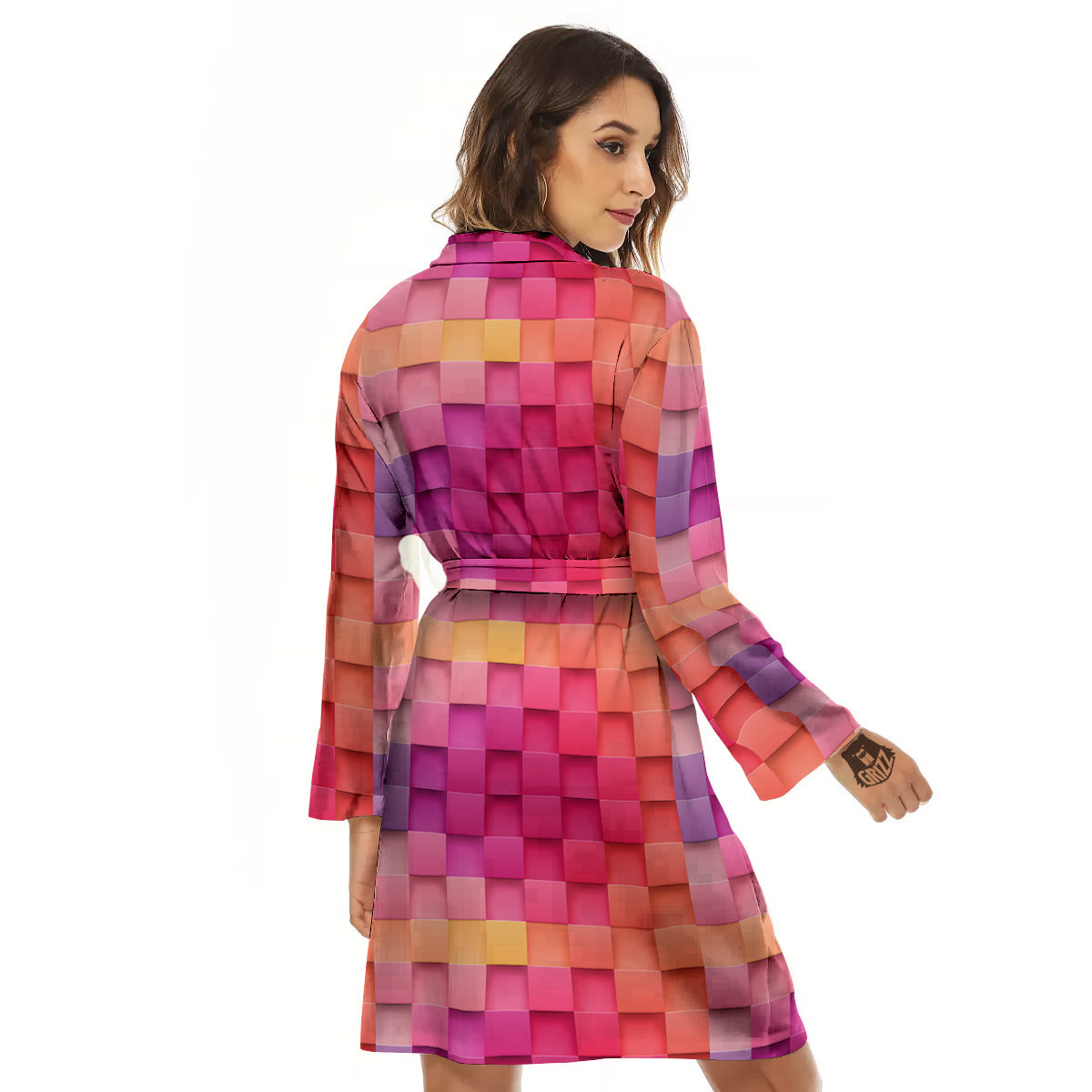 Square Tile 3D Colorful Print Pattern Women's Robe-grizzshop