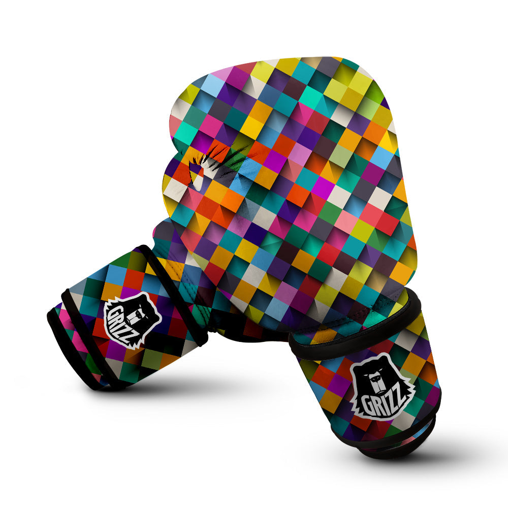 Squares 3D Colorful Print Pattern Boxing Gloves-grizzshop