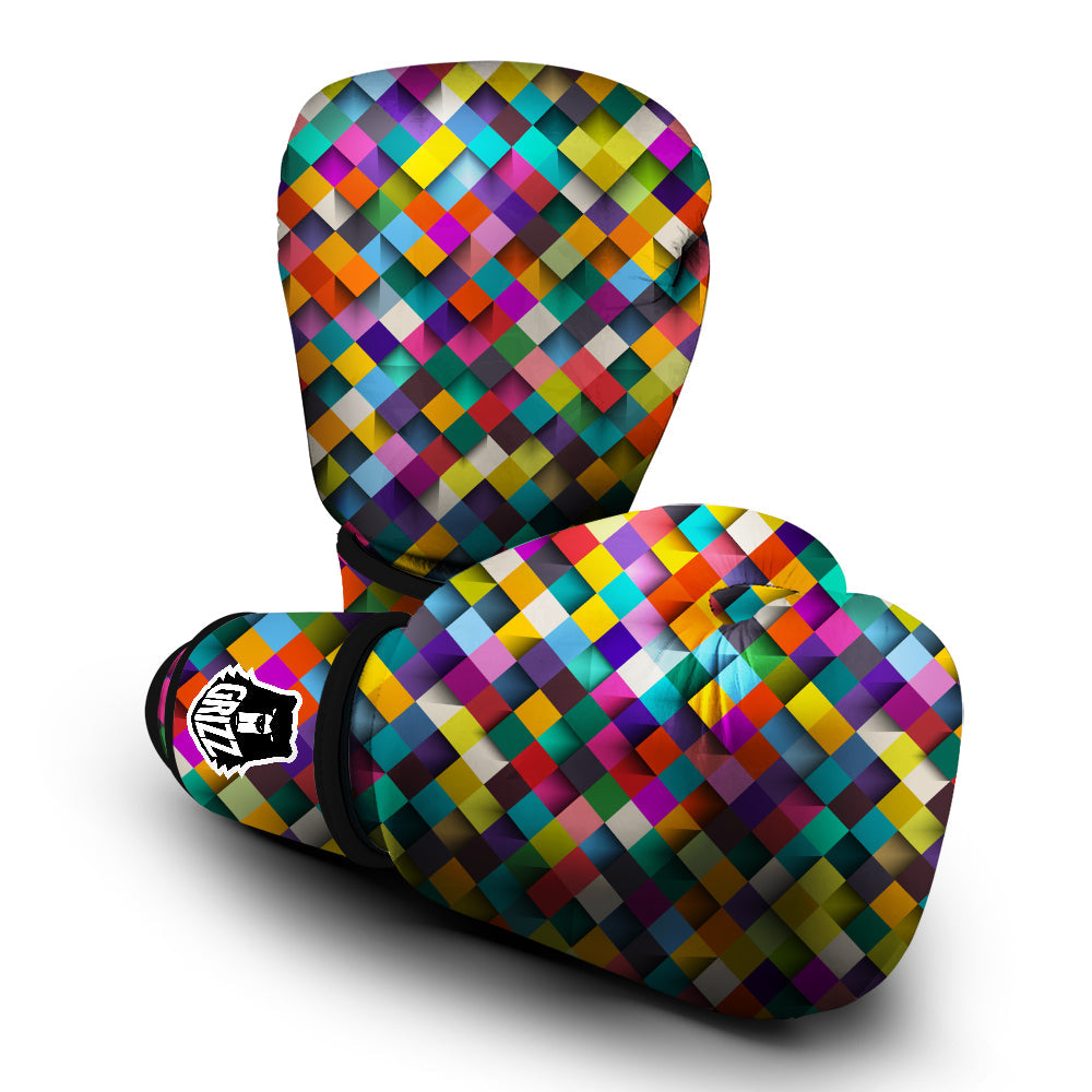 Squares 3D Colorful Print Pattern Boxing Gloves-grizzshop