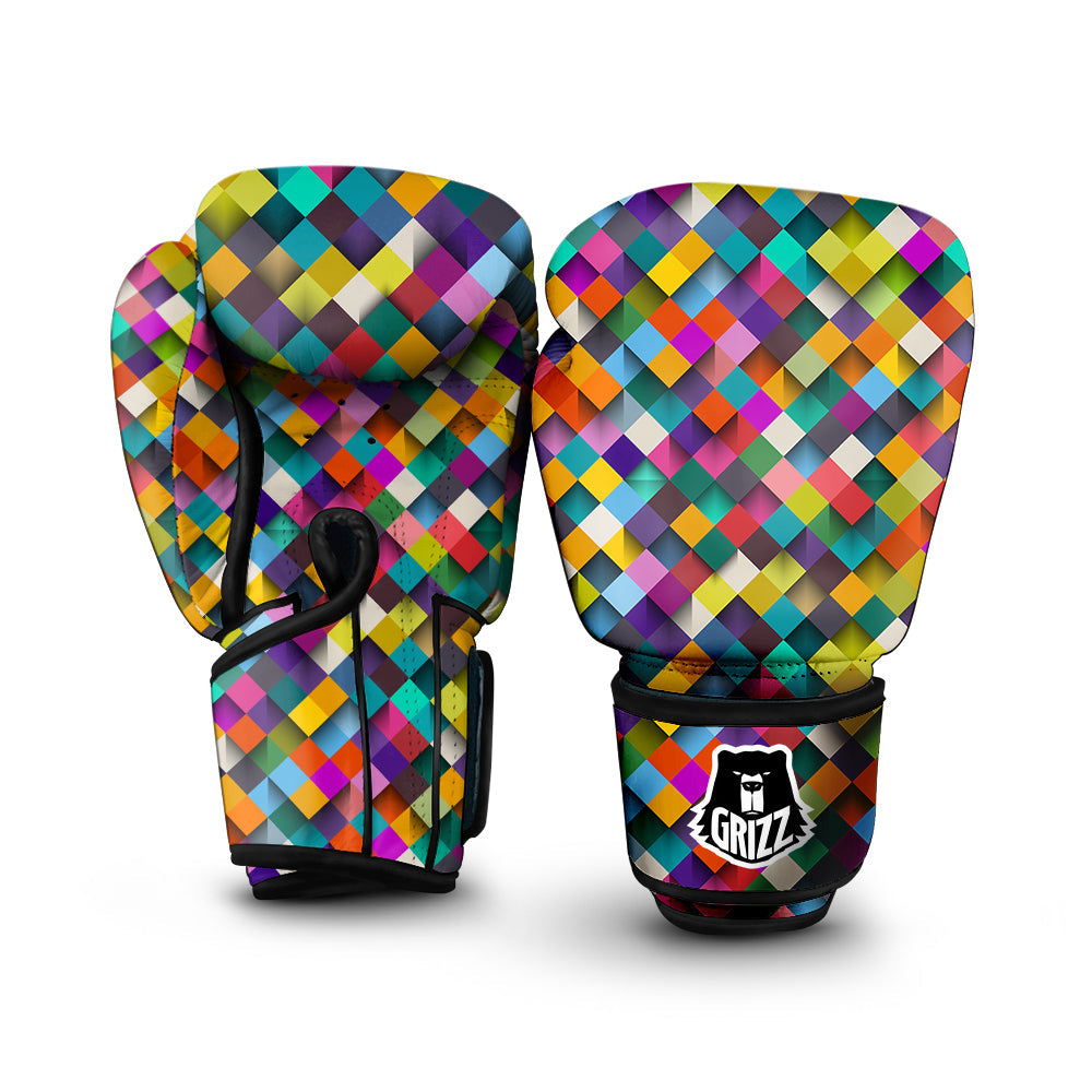 Squares 3D Colorful Print Pattern Boxing Gloves-grizzshop