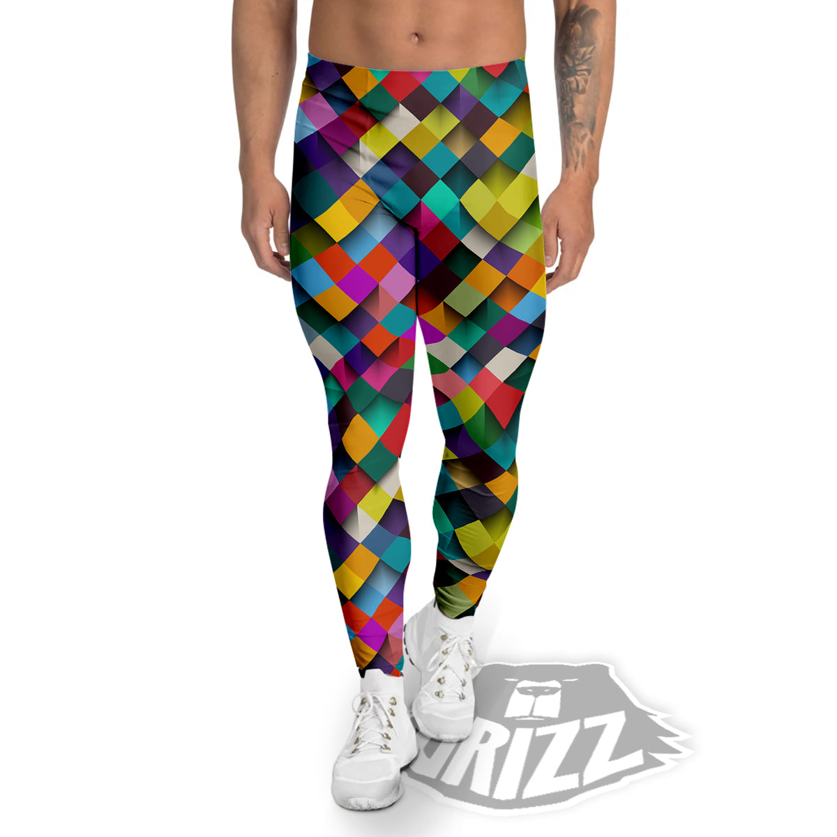 Squares 3D Colorful Print Pattern Men's Leggings-grizzshop