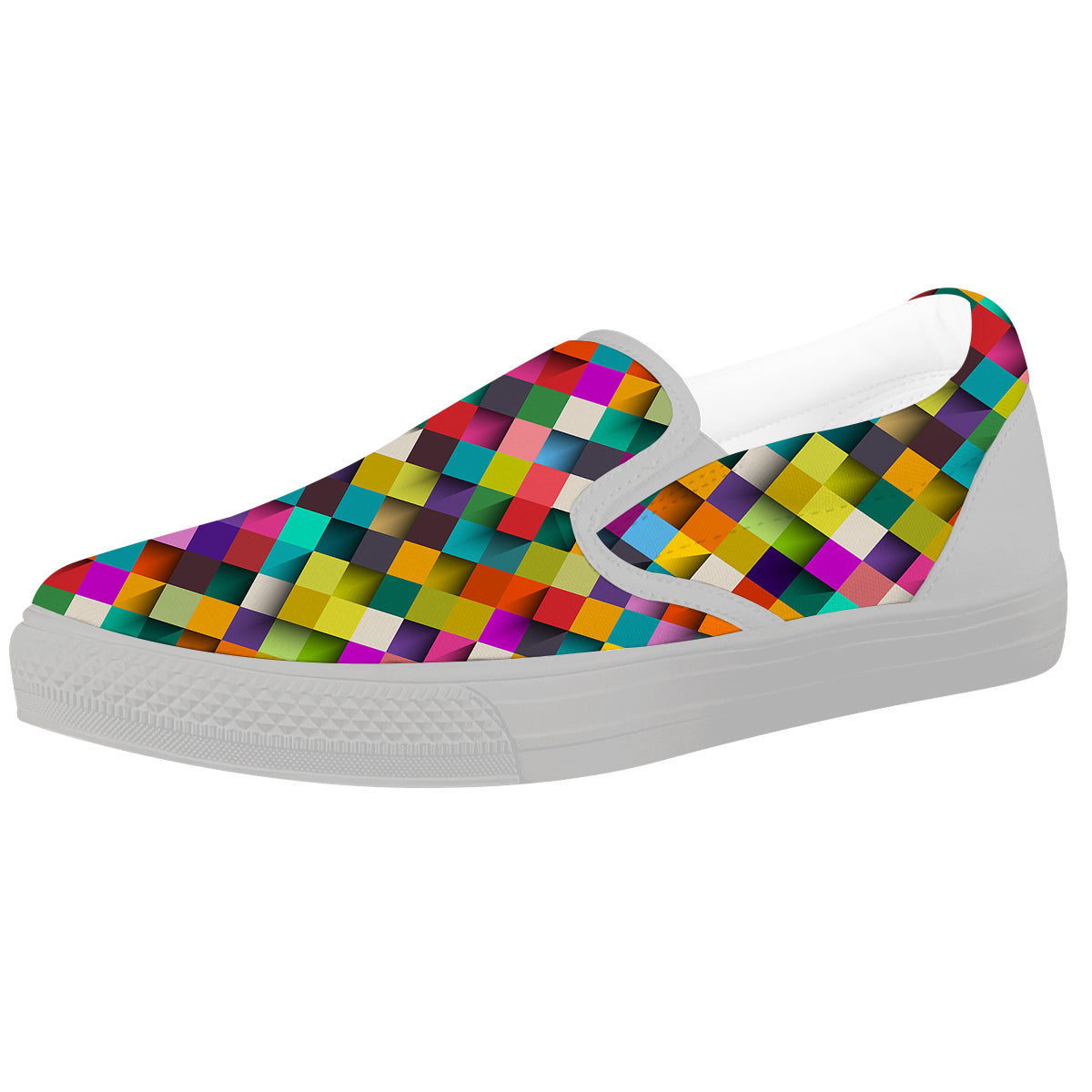 Squares 3D Colorful Print Pattern White Slip On Shoes-grizzshop