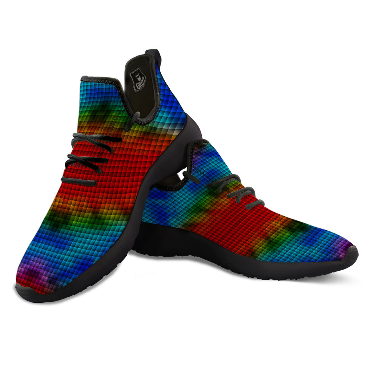 Squares Rainbow Print Pattern Black Athletic Shoes-grizzshop