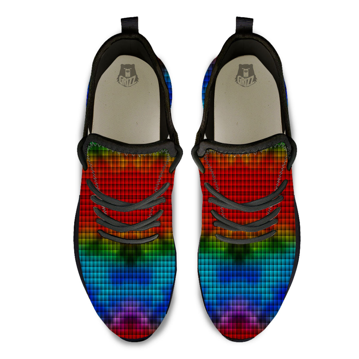 Squares Rainbow Print Pattern Black Athletic Shoes-grizzshop