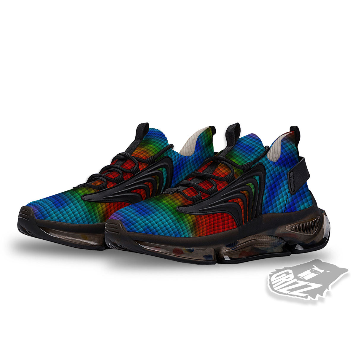Squares Rainbow Print Pattern Black Gym Shoes-grizzshop
