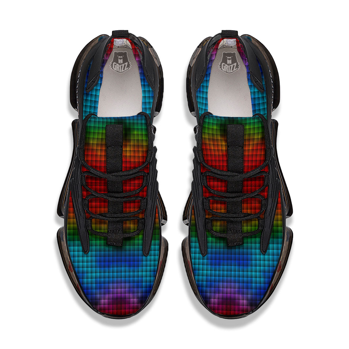 Squares Rainbow Print Pattern Black Gym Shoes-grizzshop