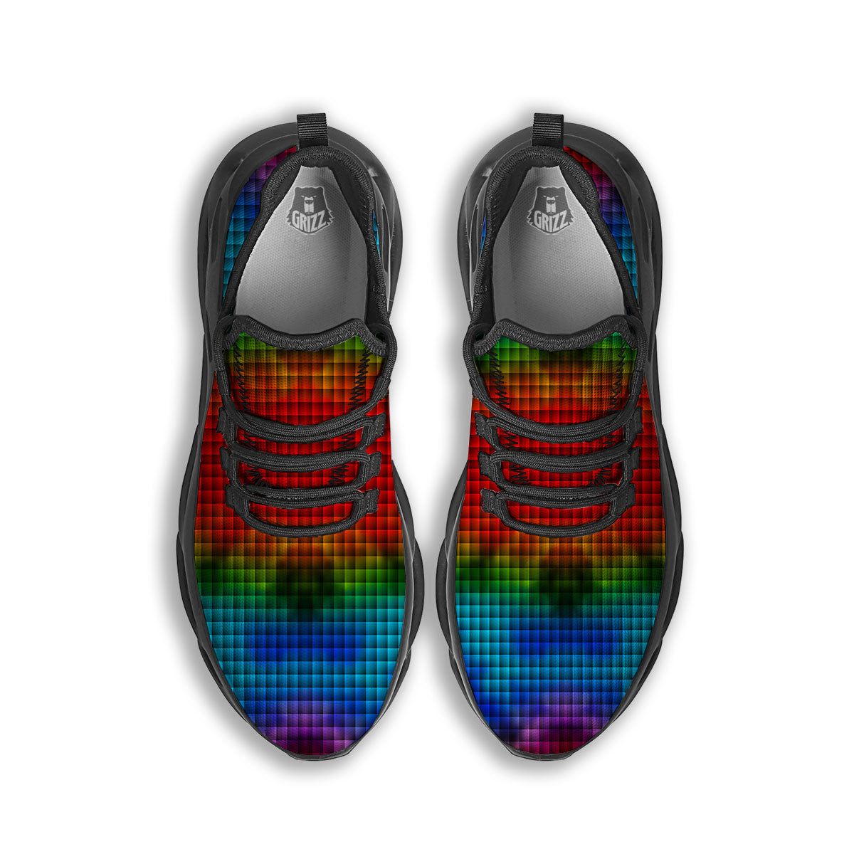 Squares Rainbow Print Pattern Black Running Shoes-grizzshop