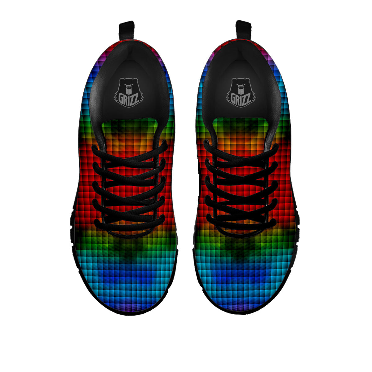 Squares Rainbow Print Pattern Black Sneaker-grizzshop