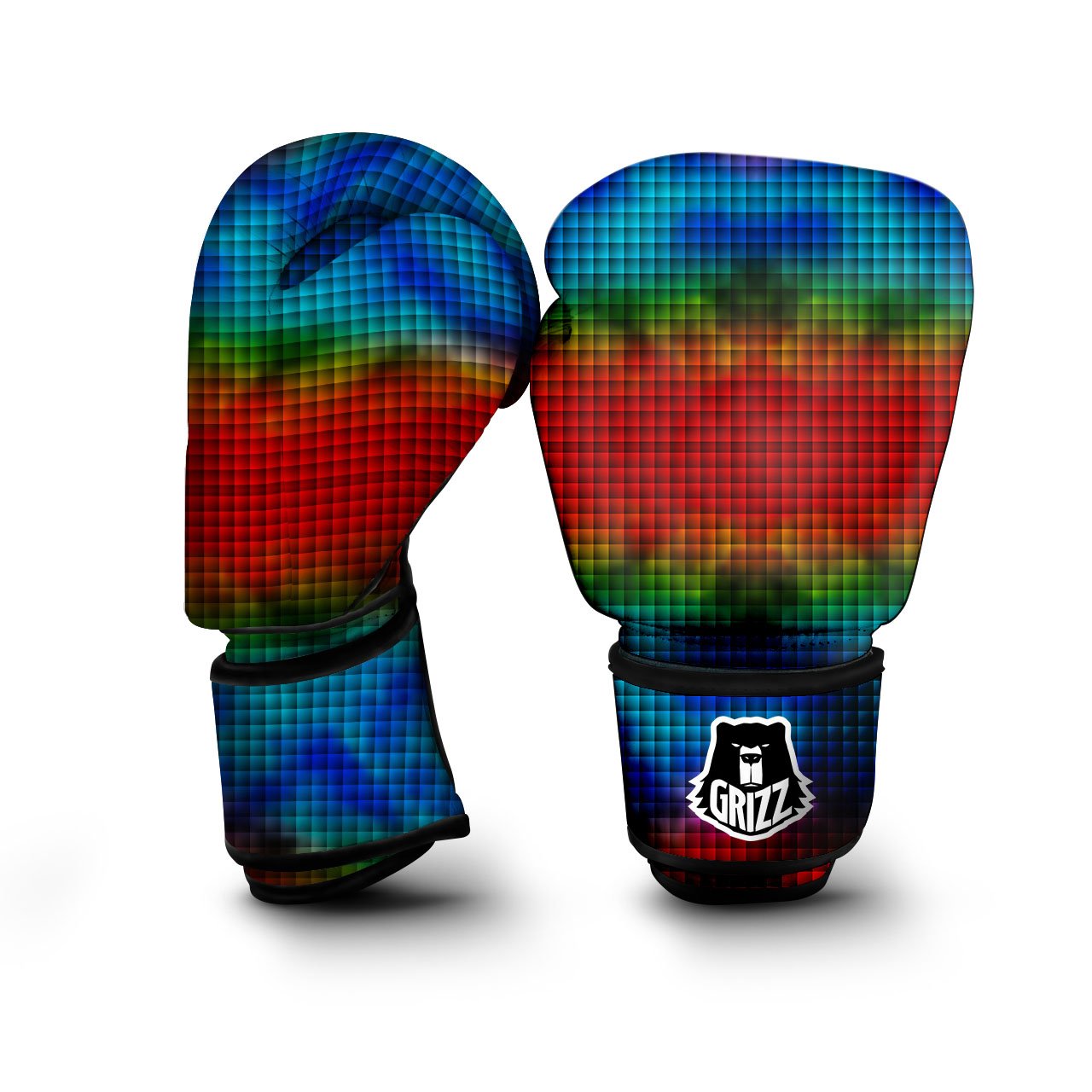 Squares Rainbow Print Pattern Boxing Gloves-grizzshop