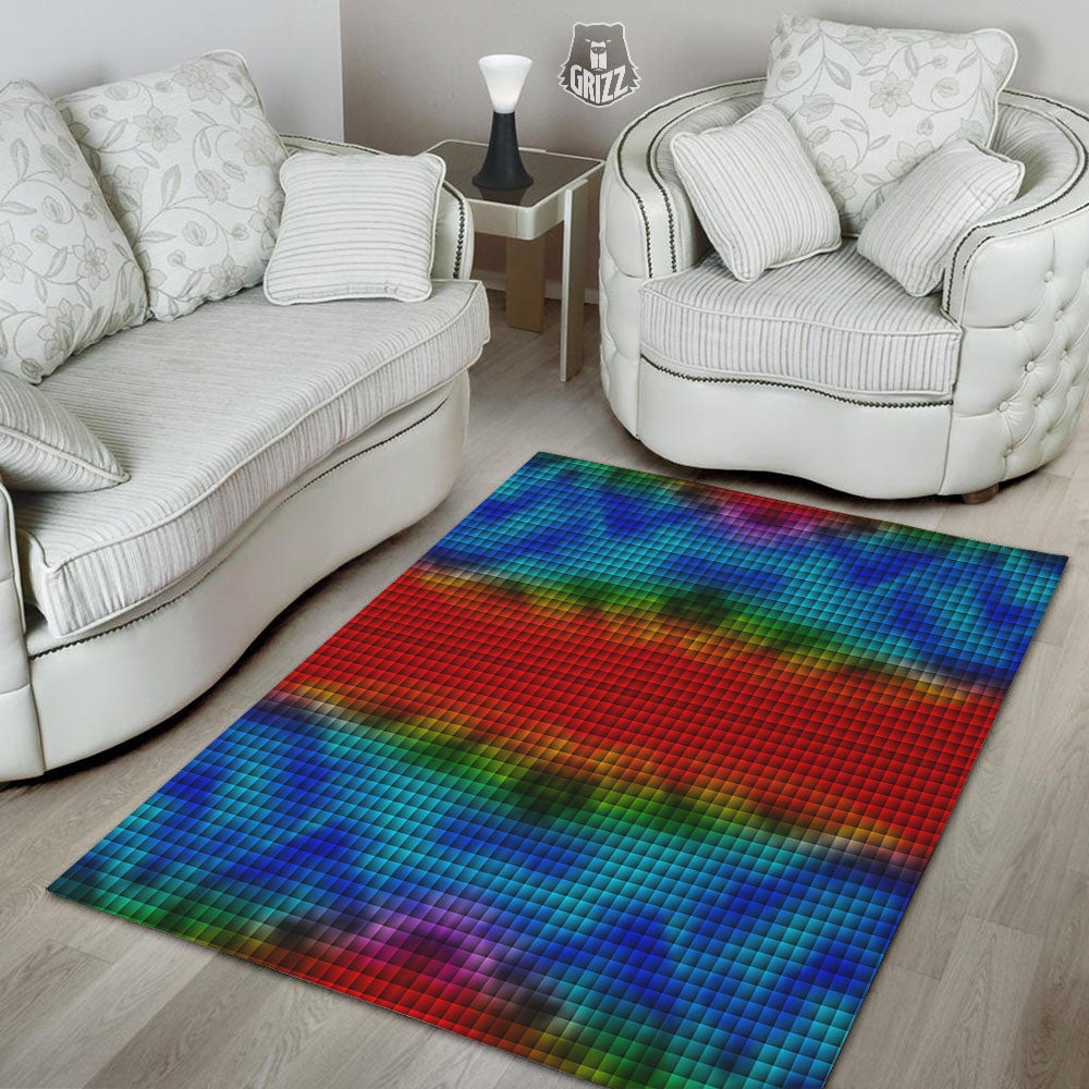 Squares Rainbow Print Pattern Floor Mat-grizzshop