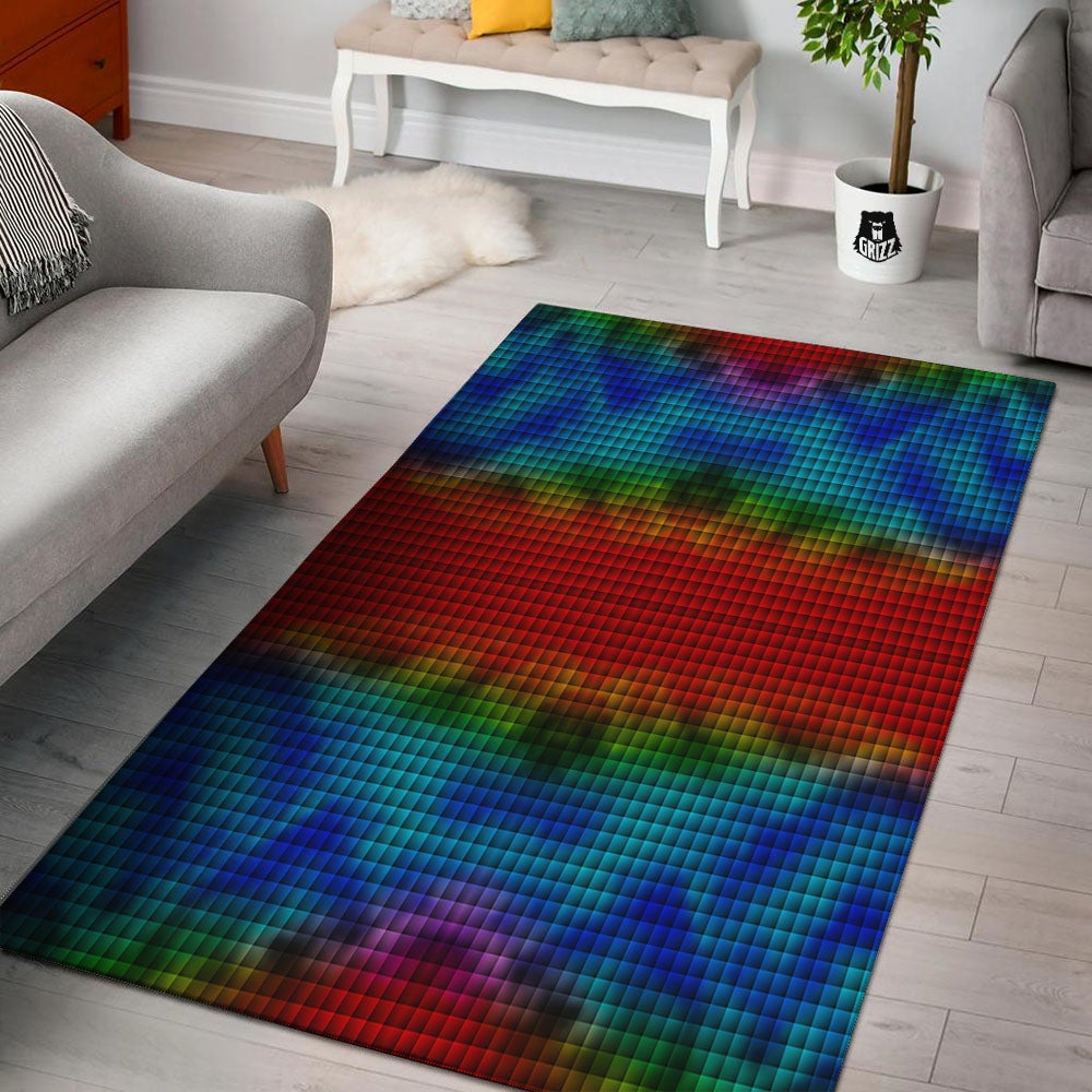 Squares Rainbow Print Pattern Floor Mat-grizzshop