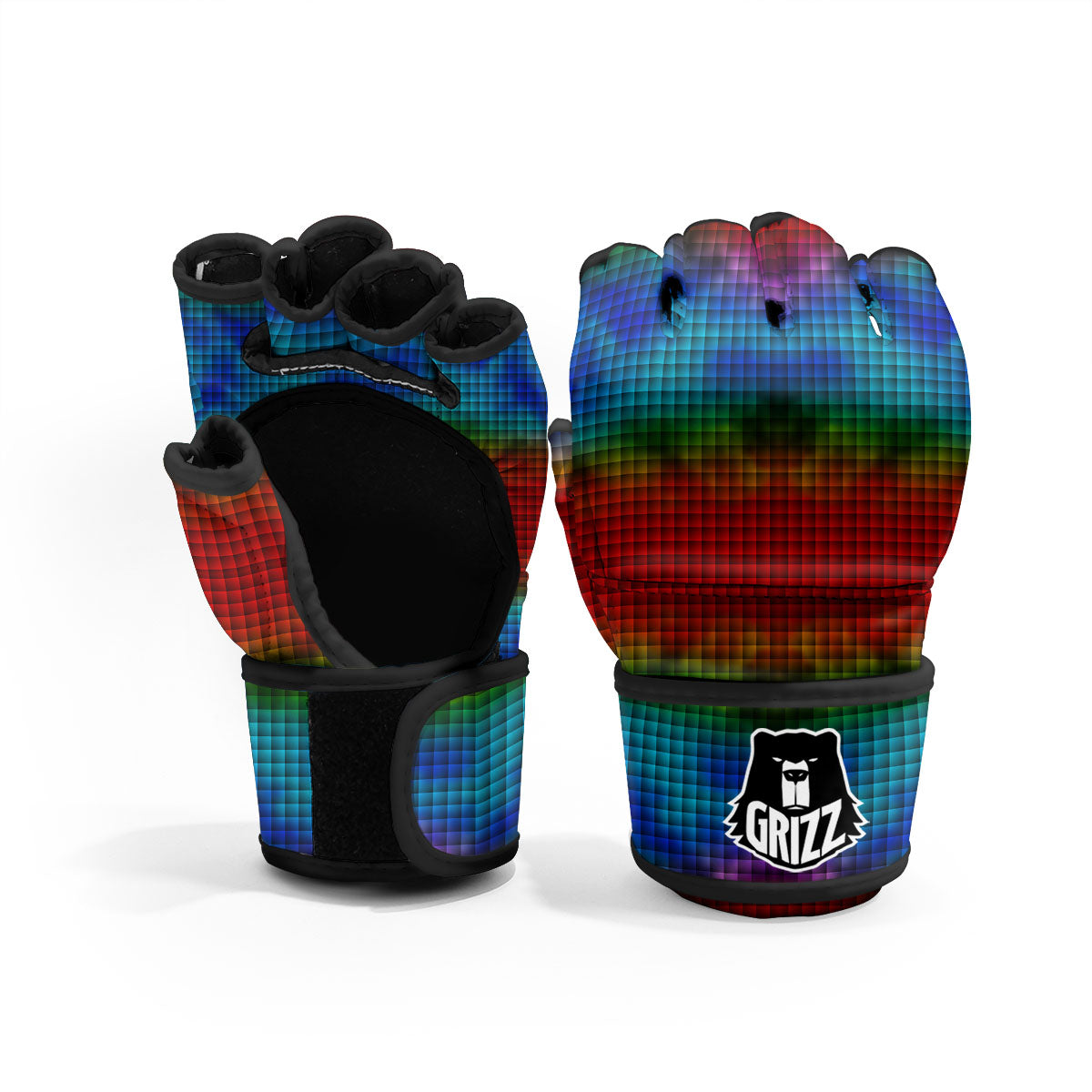 Squares Rainbow Print Pattern MMA Gloves-grizzshop