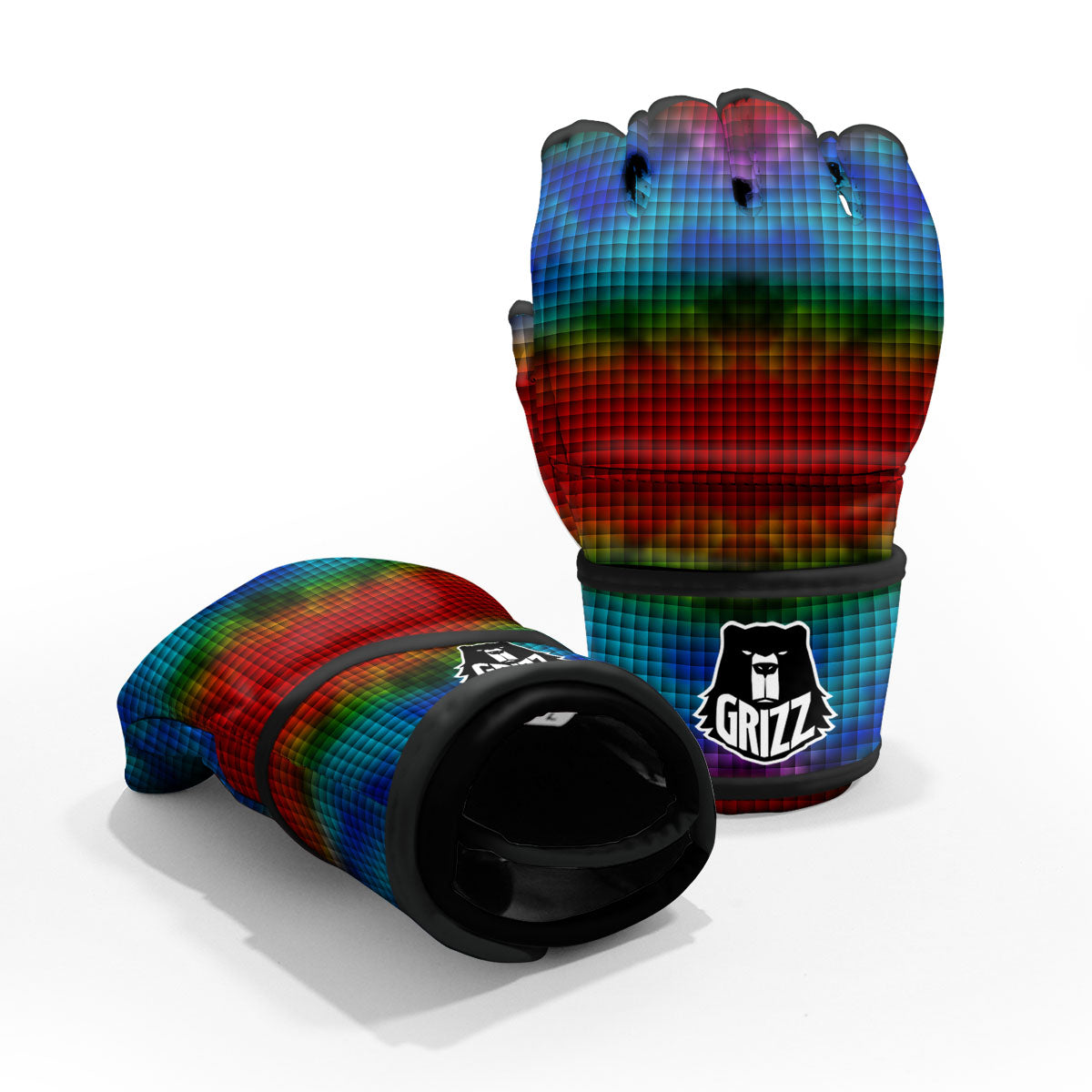 Squares Rainbow Print Pattern MMA Gloves-grizzshop