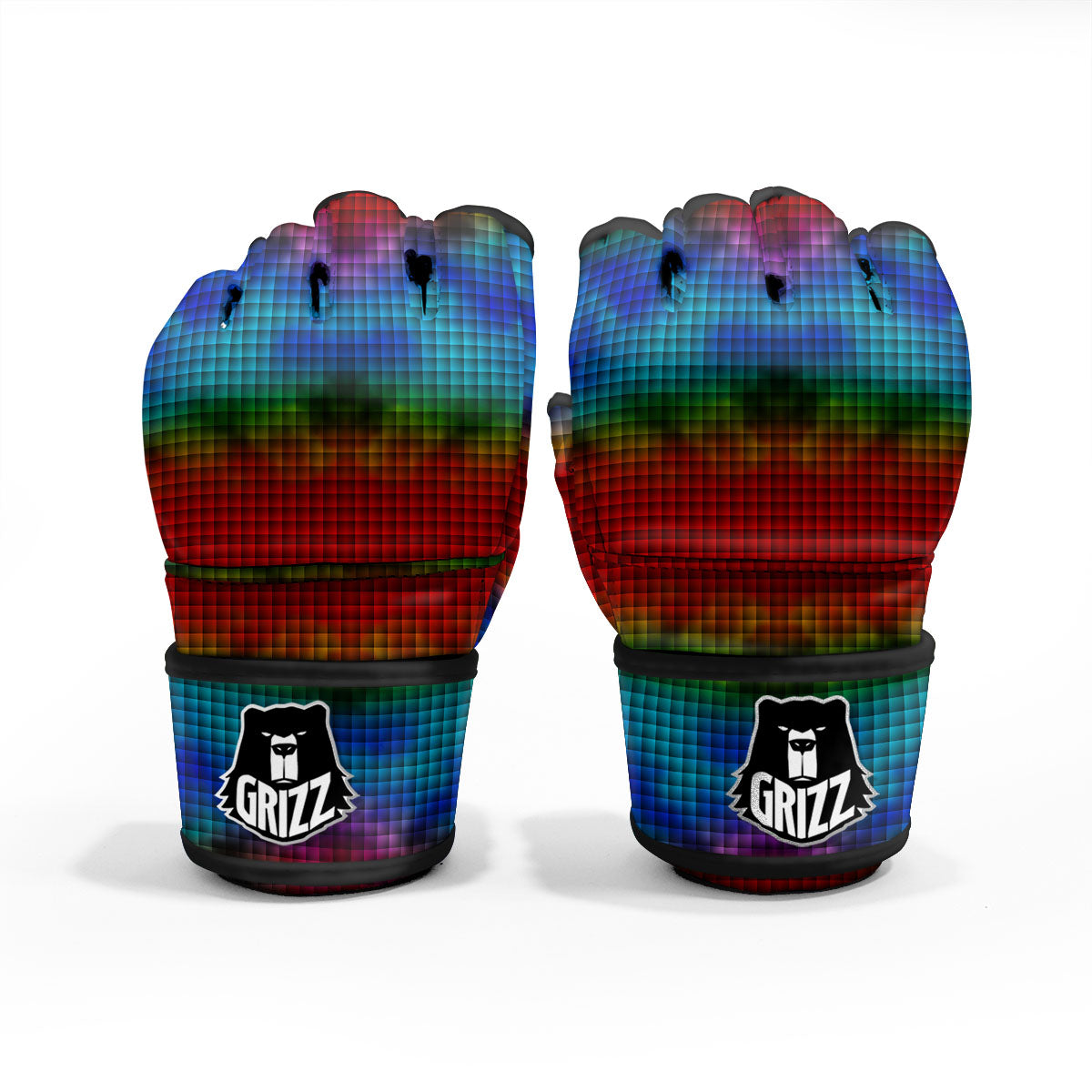 Squares Rainbow Print Pattern MMA Gloves-grizzshop