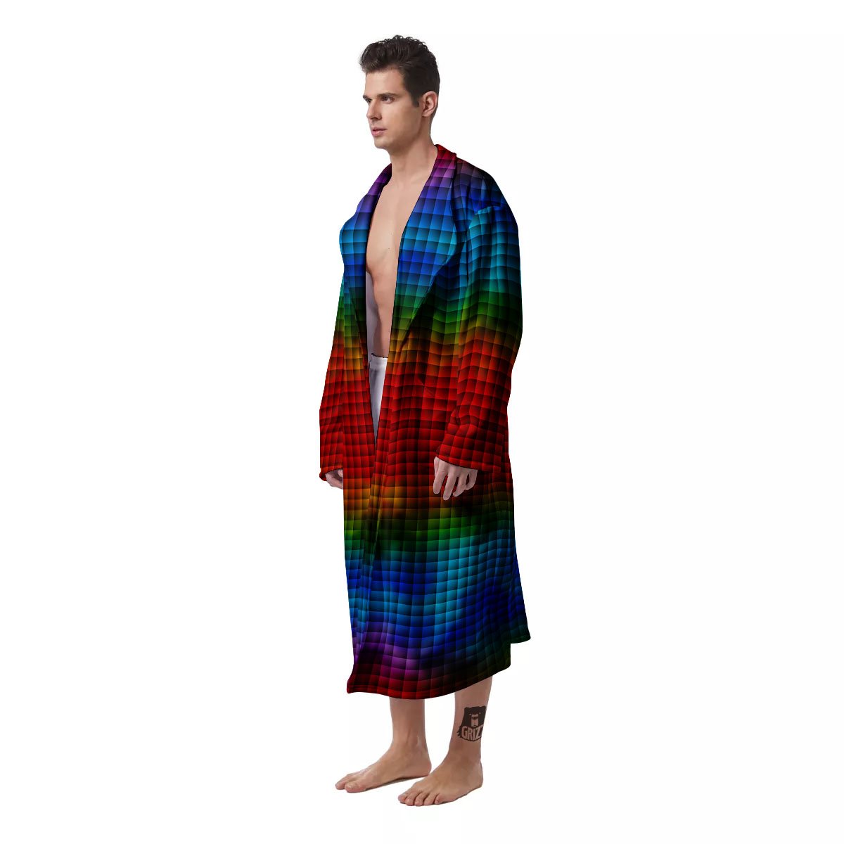 Squares Rainbow Print Pattern Men's Robe-grizzshop