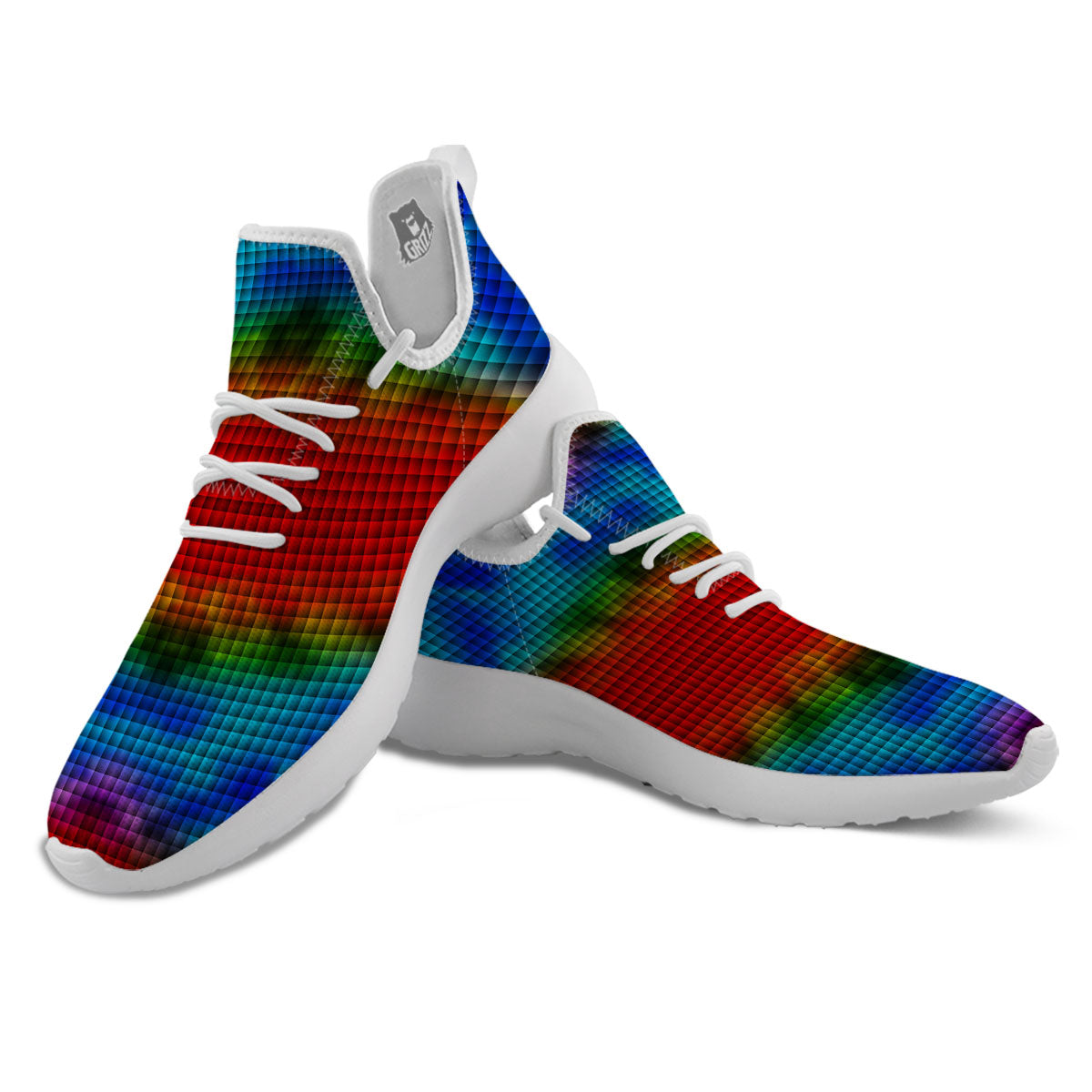 Squares Rainbow Print Pattern White Athletic Shoes-grizzshop