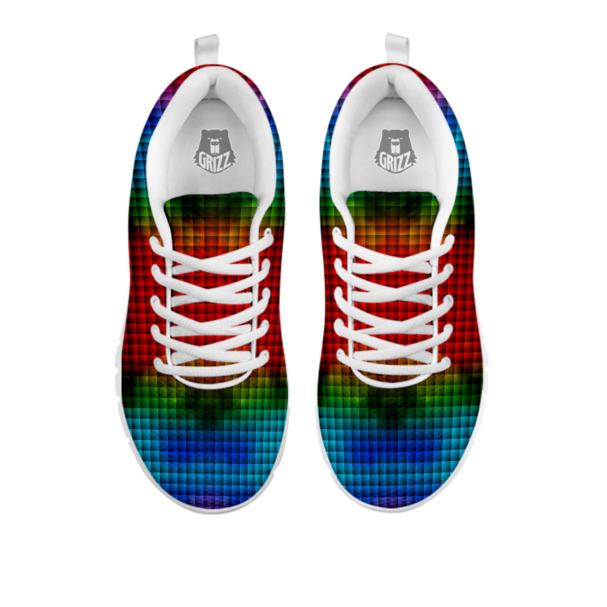 Squares Rainbow Print Pattern White Sneaker-grizzshop