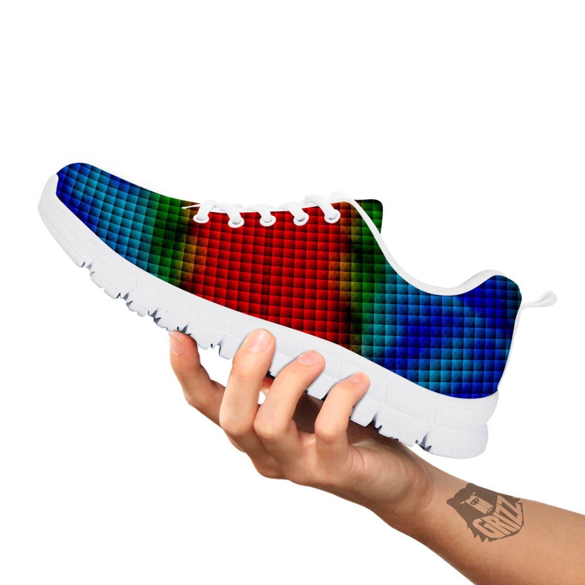 Squares Rainbow Print Pattern White Sneaker-grizzshop