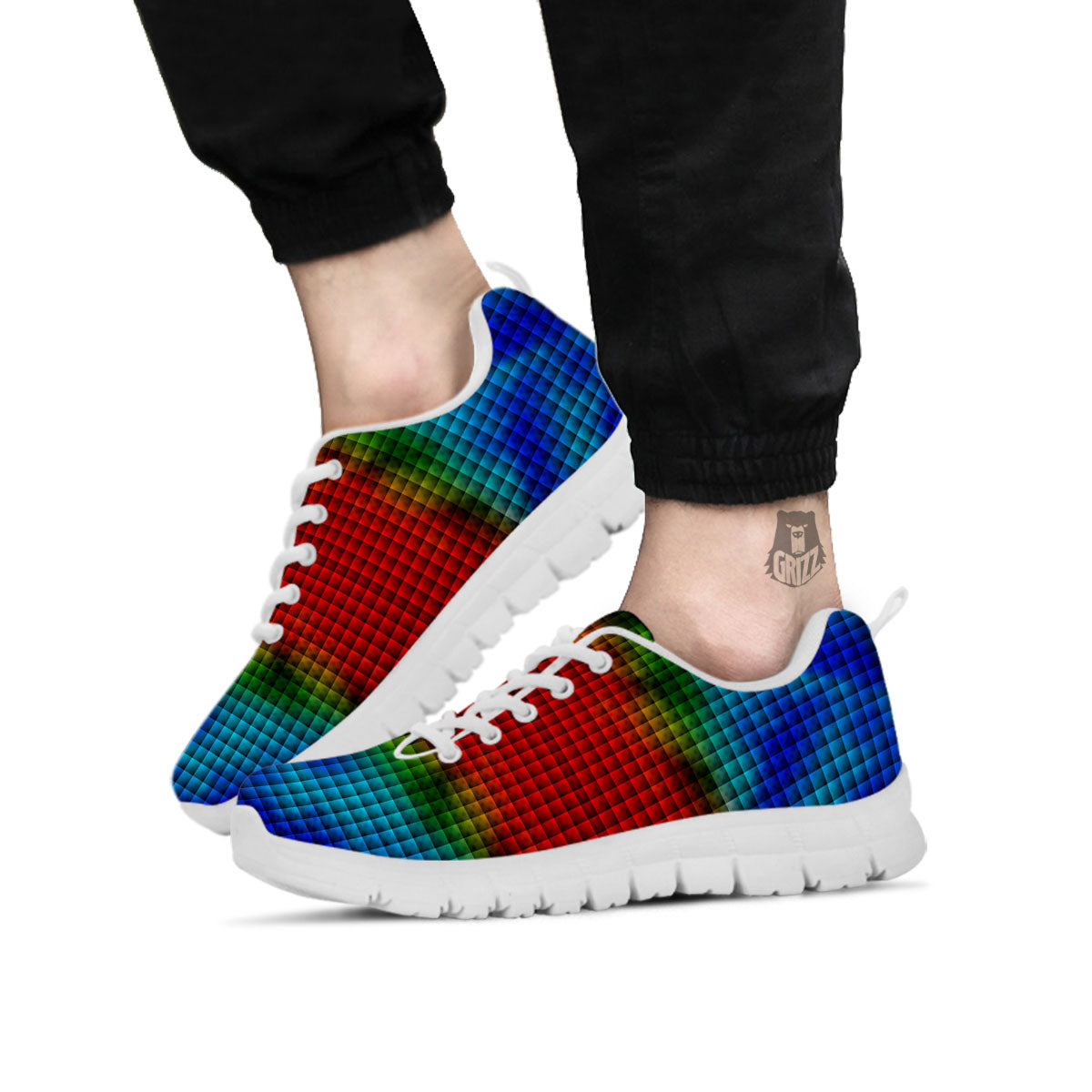Squares Rainbow Print Pattern White Sneaker-grizzshop