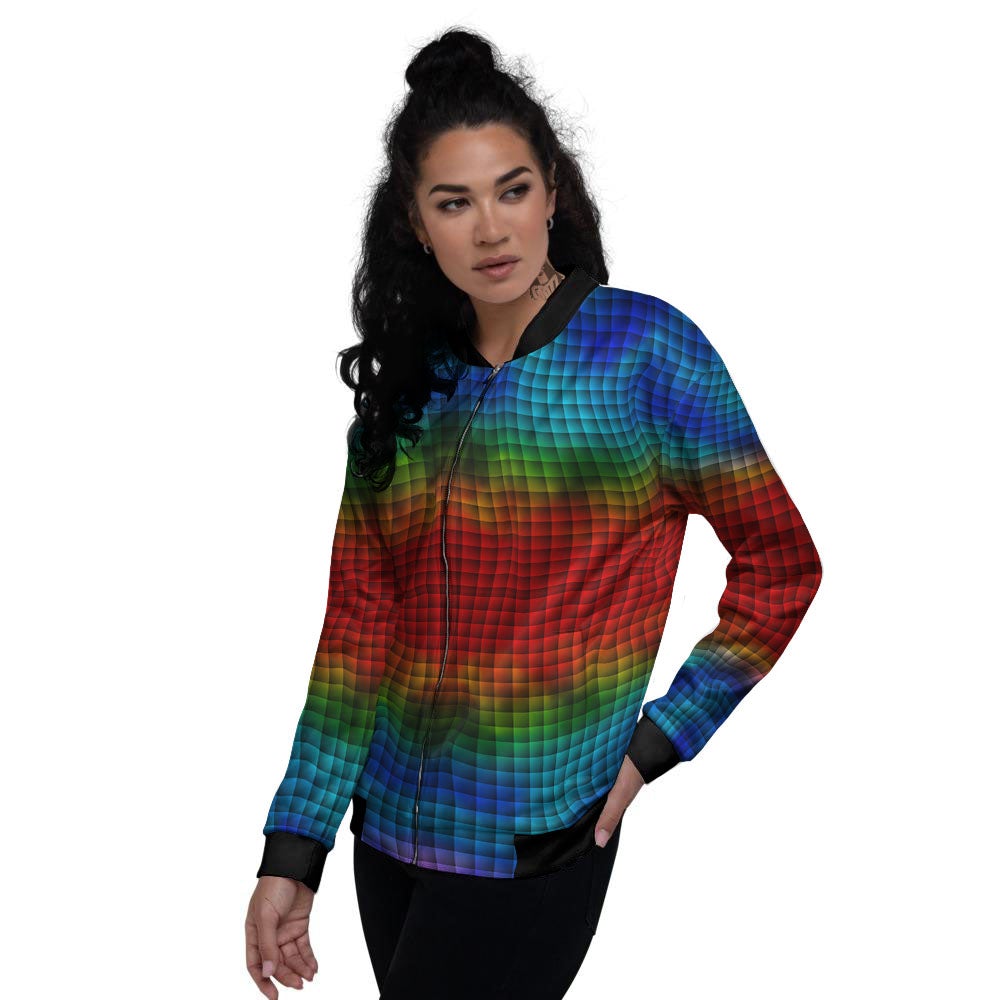 Squares Rainbow Print Pattern Women's Bomber Jacket-grizzshop