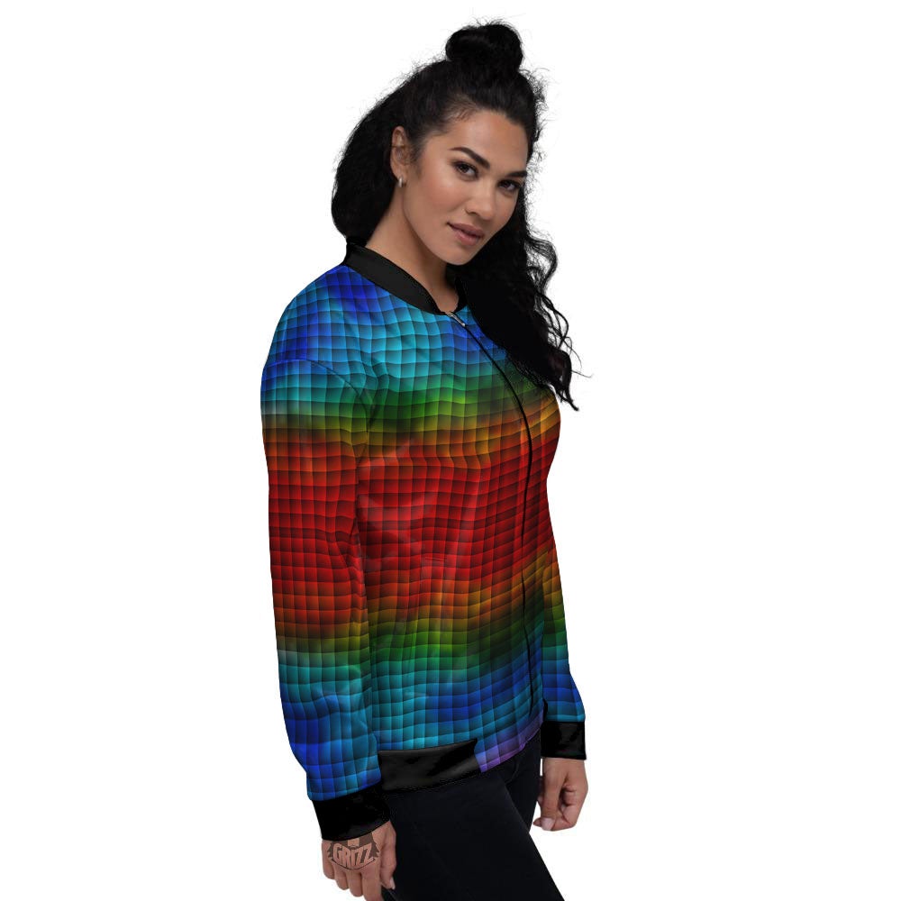 Squares Rainbow Print Pattern Women's Bomber Jacket-grizzshop