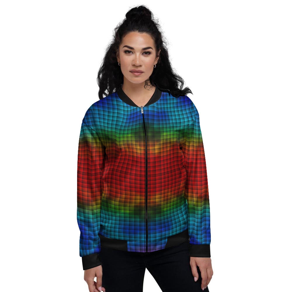 Squares Rainbow Print Pattern Women's Bomber Jacket-grizzshop