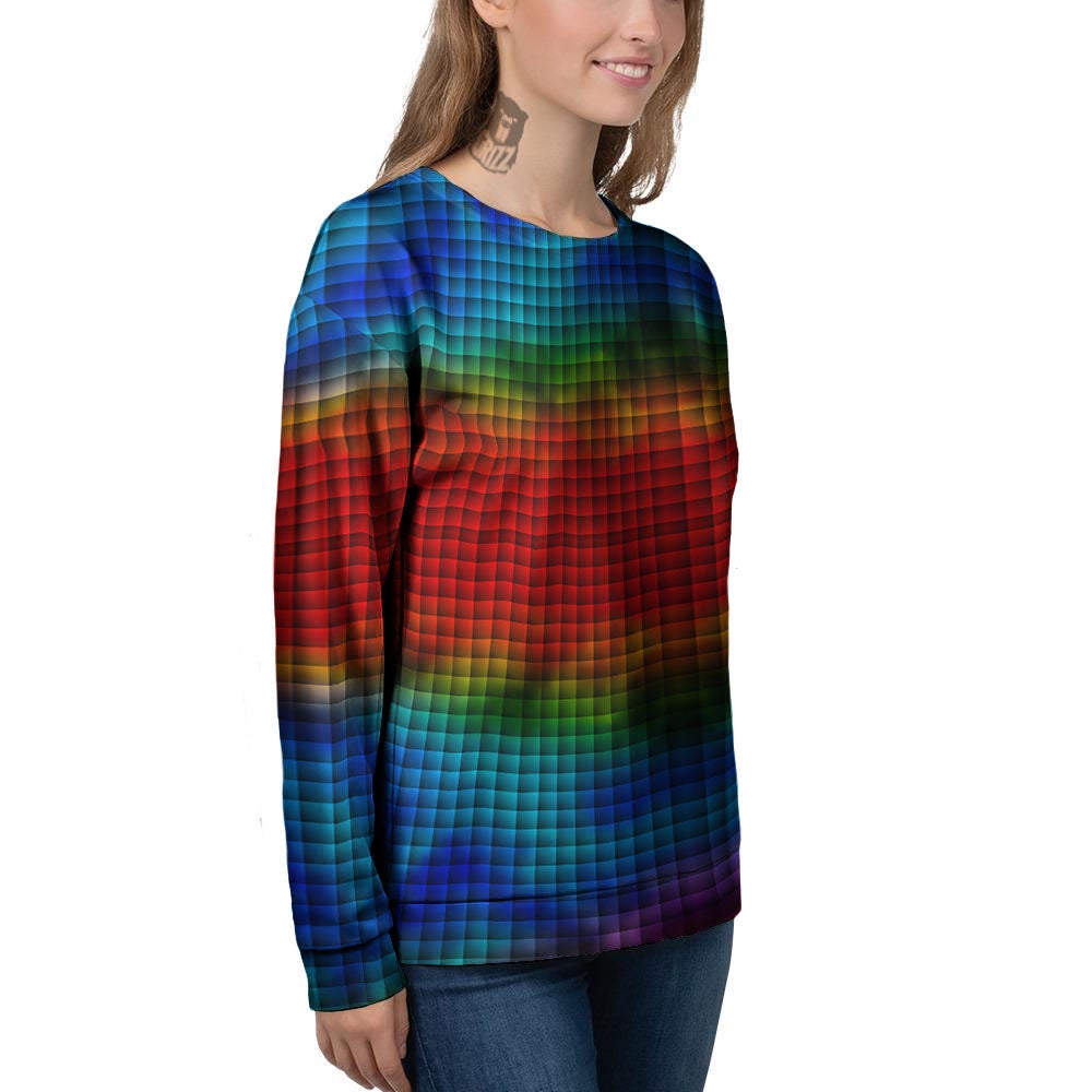 Squares Rainbow Print Pattern Women's Sweatshirt-grizzshop