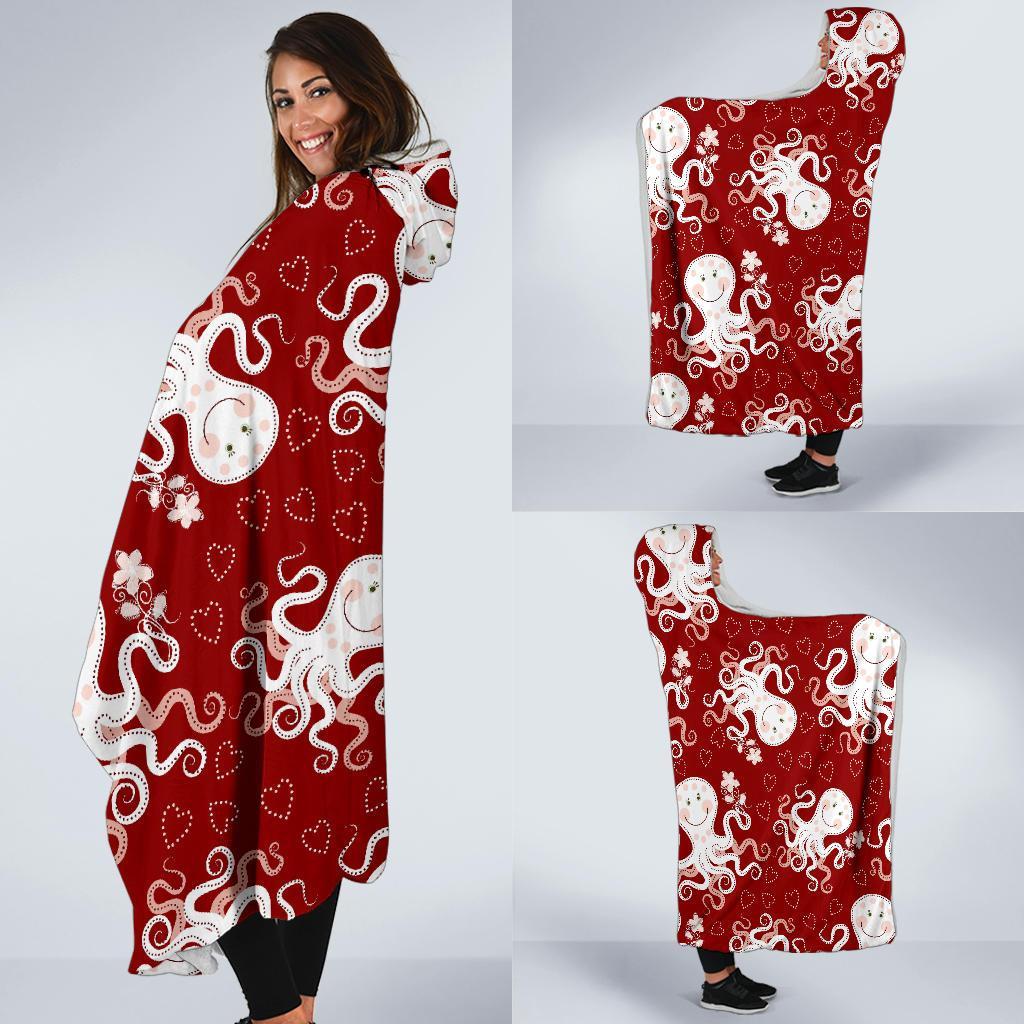 Squid Octopus Tentacle Pattern Print Hooded Blanket-grizzshop