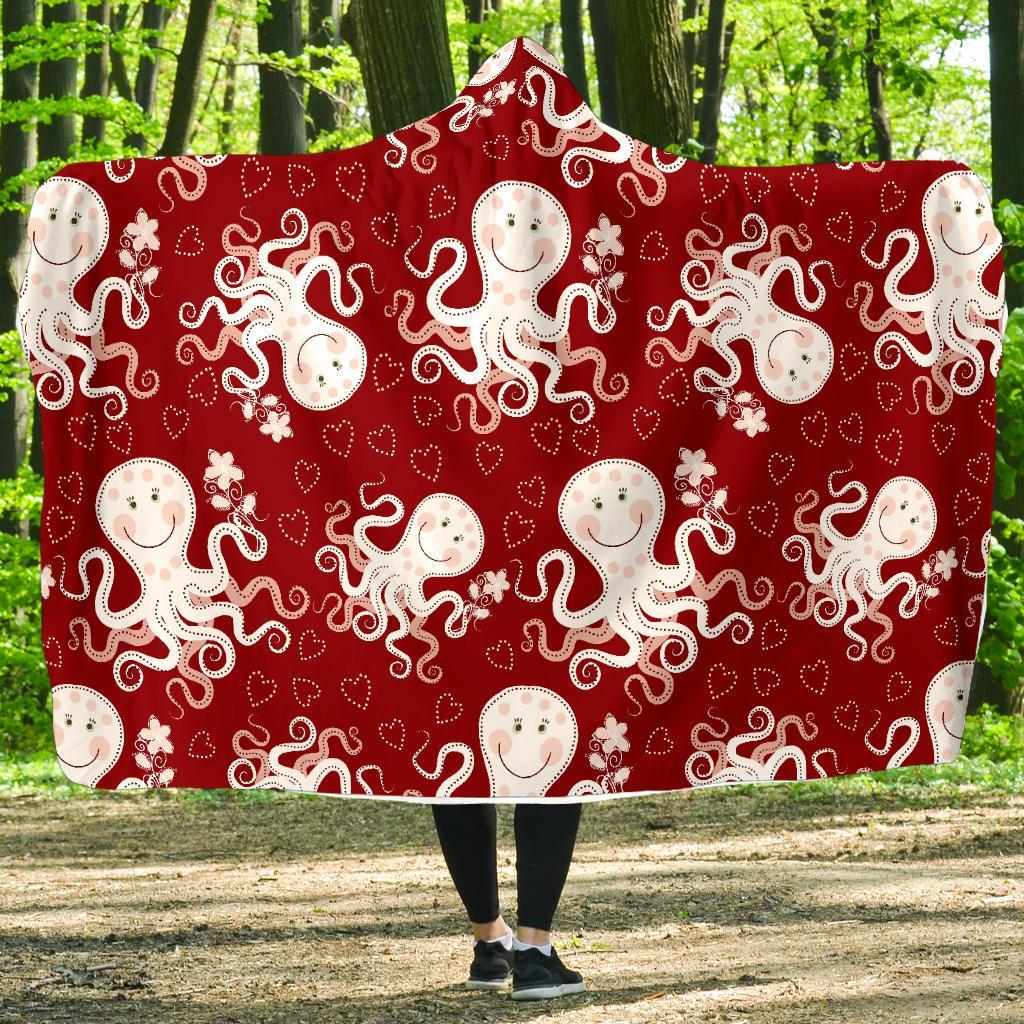 Squid Octopus Tentacle Pattern Print Hooded Blanket-grizzshop