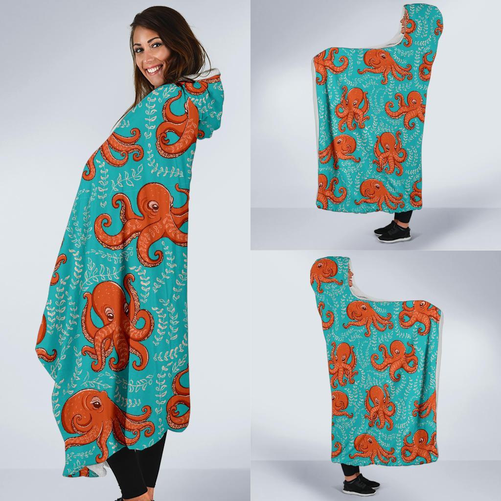 Squid Octopus Tentacle Print Pattern Hooded Blanket-grizzshop