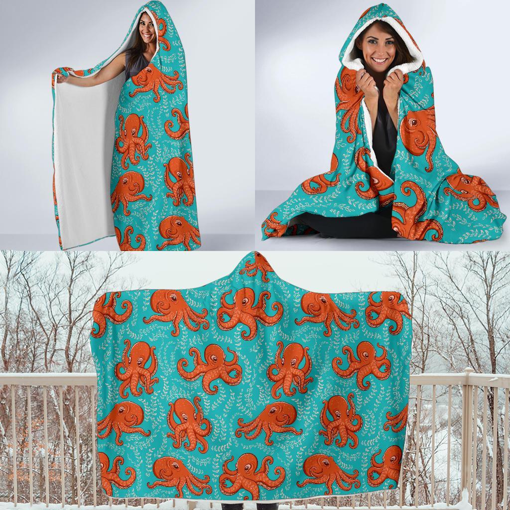 Squid Octopus Tentacle Print Pattern Hooded Blanket-grizzshop