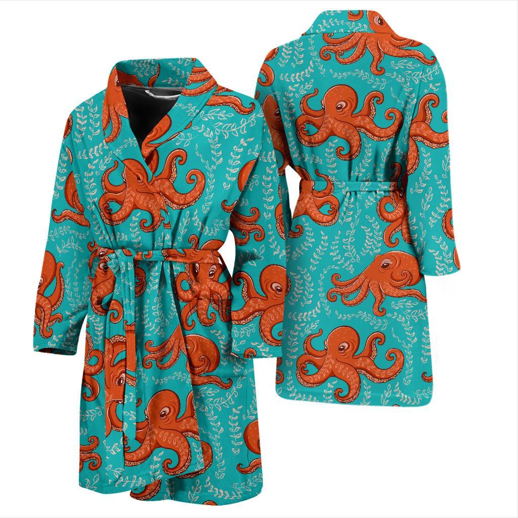 Squid Octopus Tentacle Print Pattern Men Long Robe-grizzshop