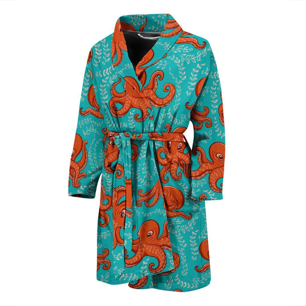 Squid Octopus Tentacle Print Pattern Men Long Robe-grizzshop