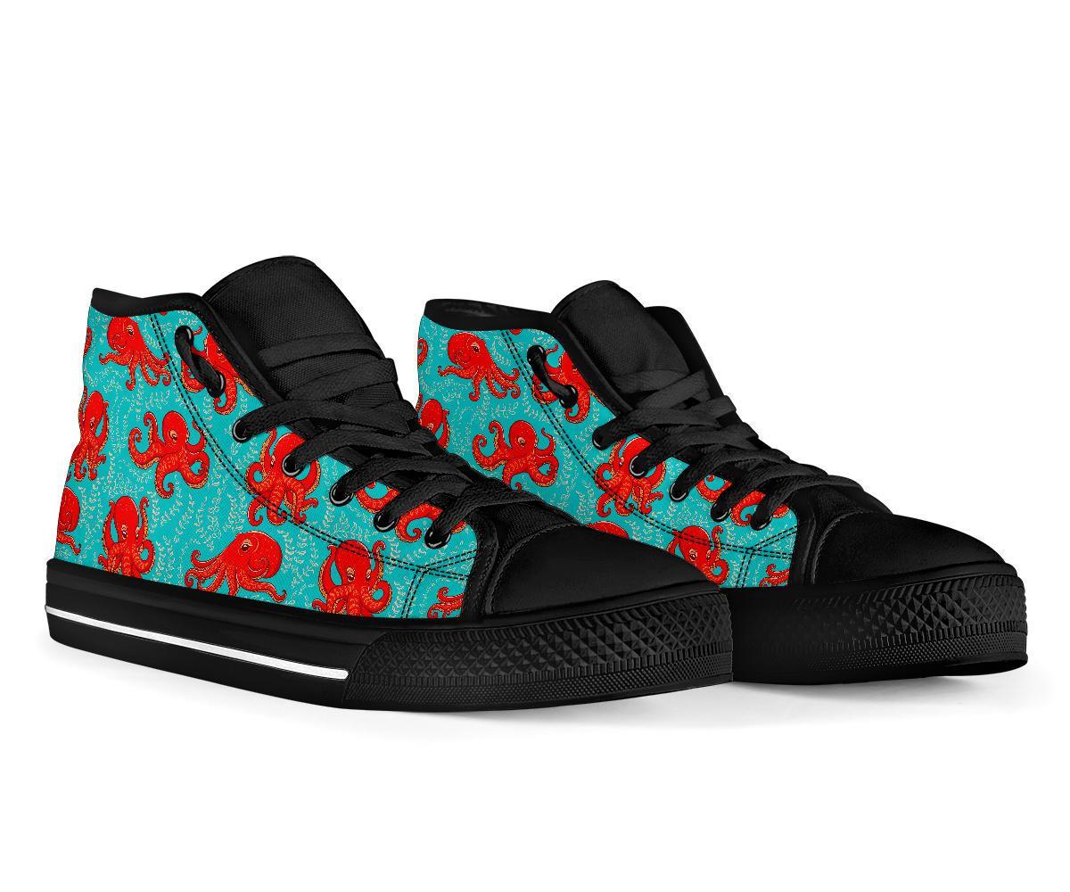 Squid Octopus Tentacle Print Pattern Men Women's High Top Shoes-grizzshop
