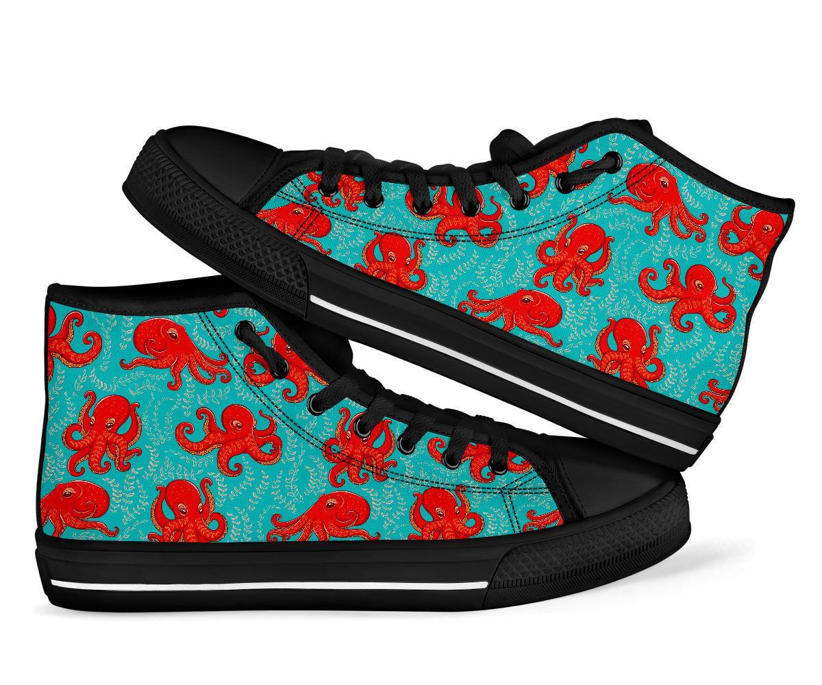 Squid Octopus Tentacle Print Pattern Men Women's High Top Shoes-grizzshop