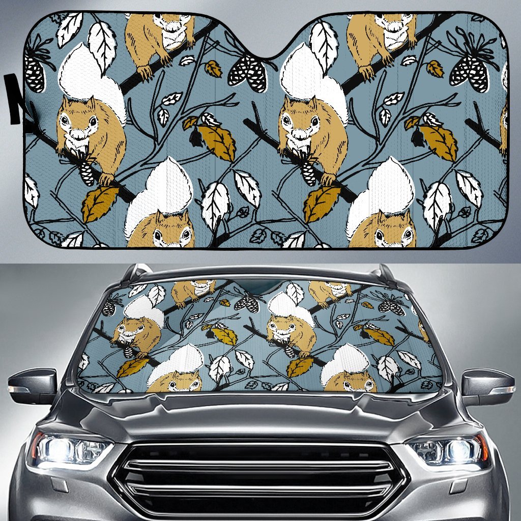 Squirrel Drawing Pattern Print Car Sun Shade-grizzshop