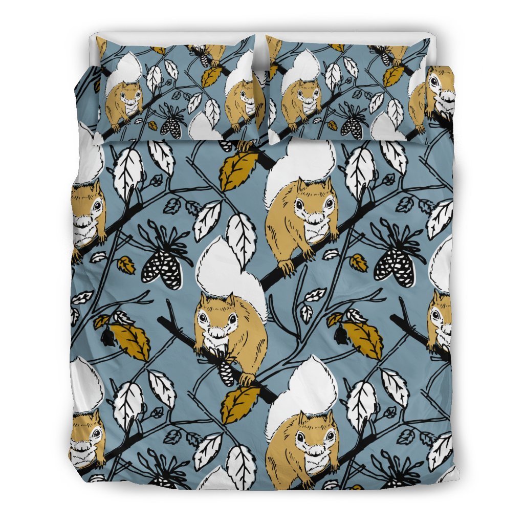 Squirrel Drawing Pattern Print Duvet Cover Bedding Set-grizzshop