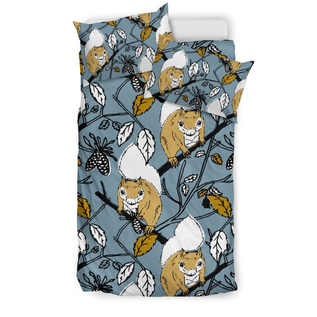 Squirrel Drawing Pattern Print Duvet Cover Bedding Set-grizzshop