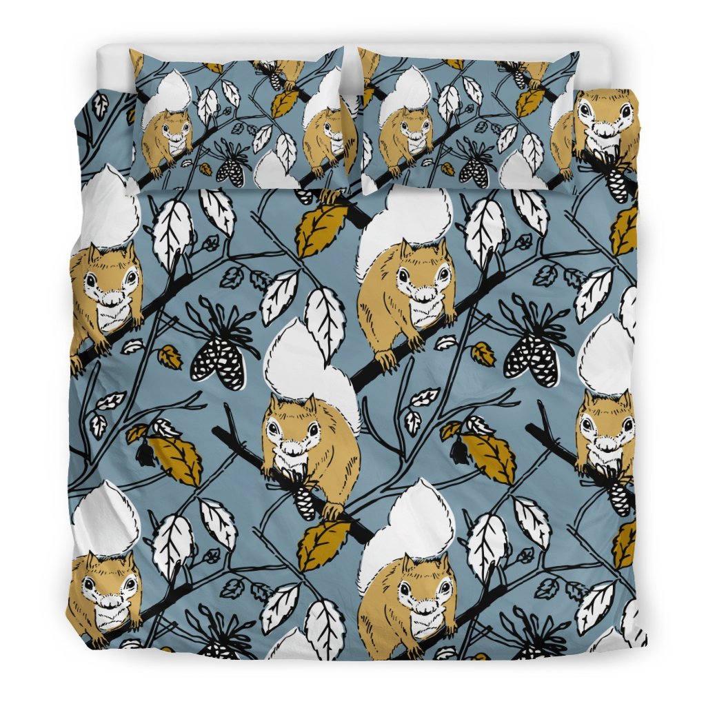 Squirrel Drawing Pattern Print Duvet Cover Bedding Set-grizzshop