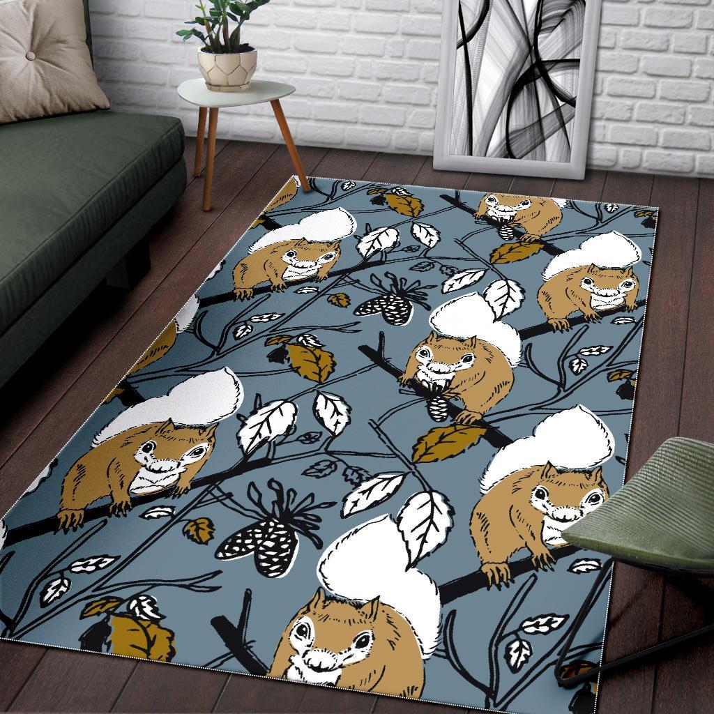 Squirrel Drawing Pattern Print Floor Mat-grizzshop